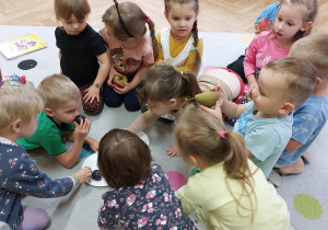 Dzieci poznają owoce różnymi zmysłami