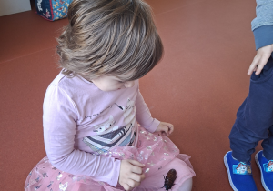 Dziewczynka obserwuje karaczana, który spaceruje po jej kolanie